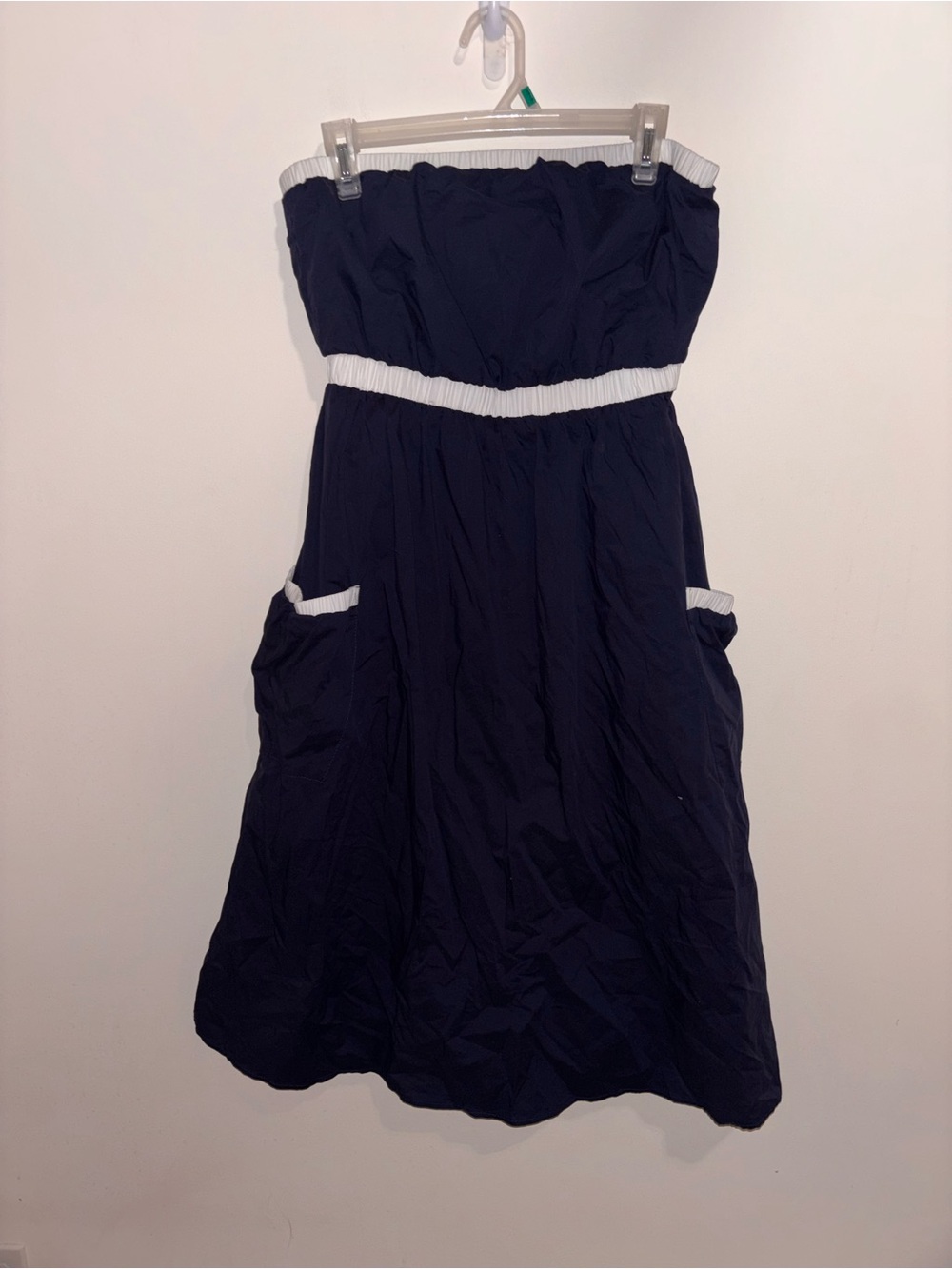 Lumiere Strapless Navy Blue Dress with White Trim